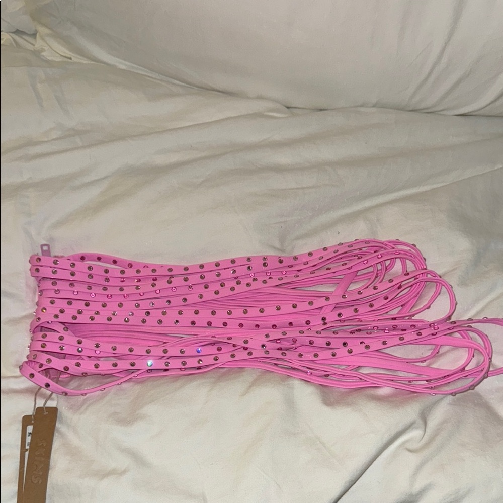 SKIMS Pink Rhinestone Swim Strappy Cover up - Picture 5 of 7